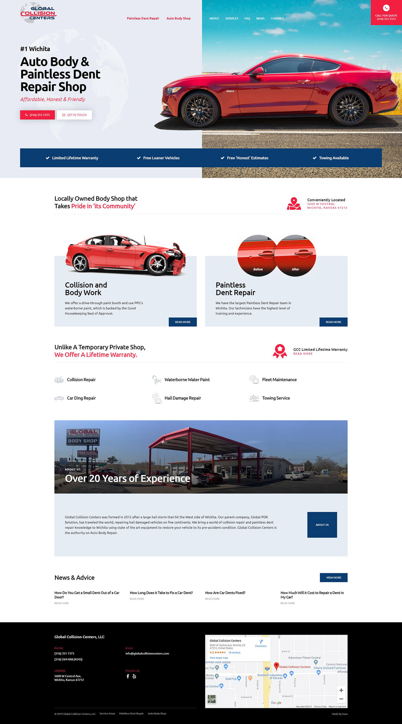 Car damage repair website design